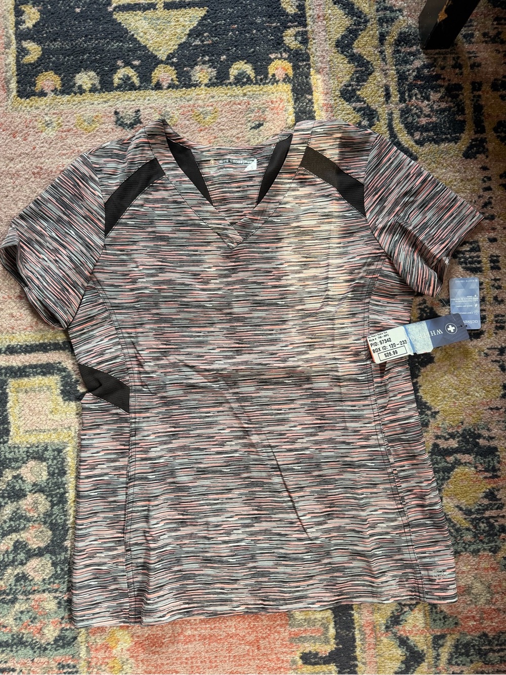 Women’s V-Neck Striped Scrub Top in Multi-Color